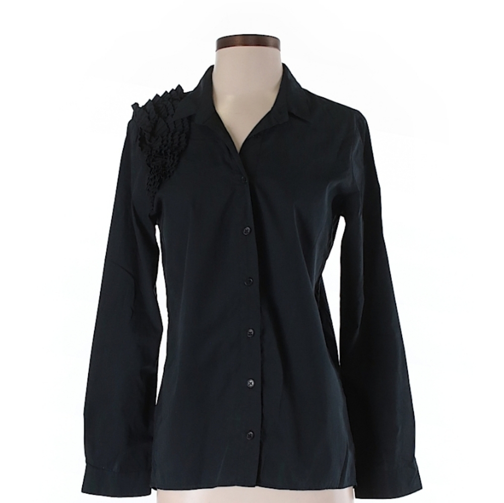 SIBEL SARAL ruffle shoulder button down blouse